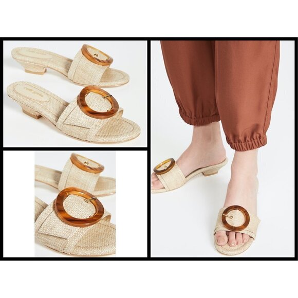 💕CULT GAIA💕 Nelly Sandal Tan Natural Raffia Open Toe Mule Low Heel 60s 39 NWT - Picture 2 of 16